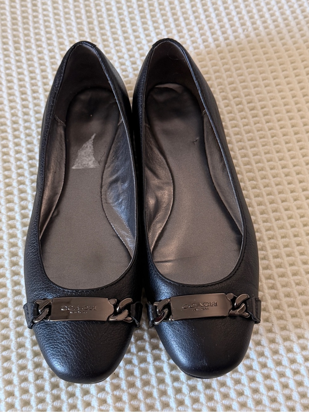 Coach Black Leather Block-Trim Ballet Flats